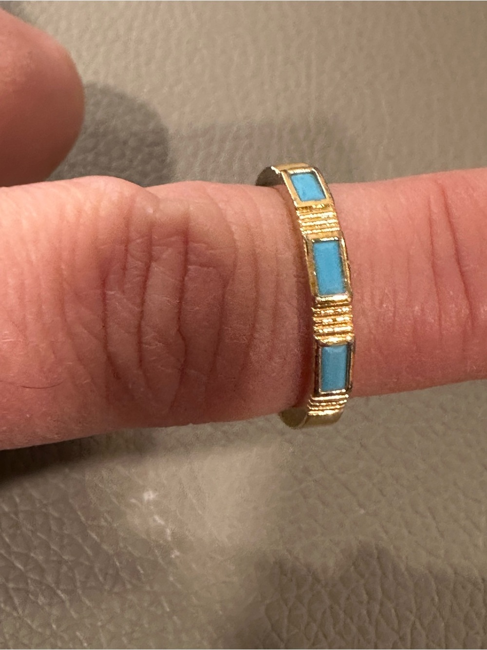 From Anthropologie :Gold-Tone Ring with Turquoise Inlay - Women's Fashion Band